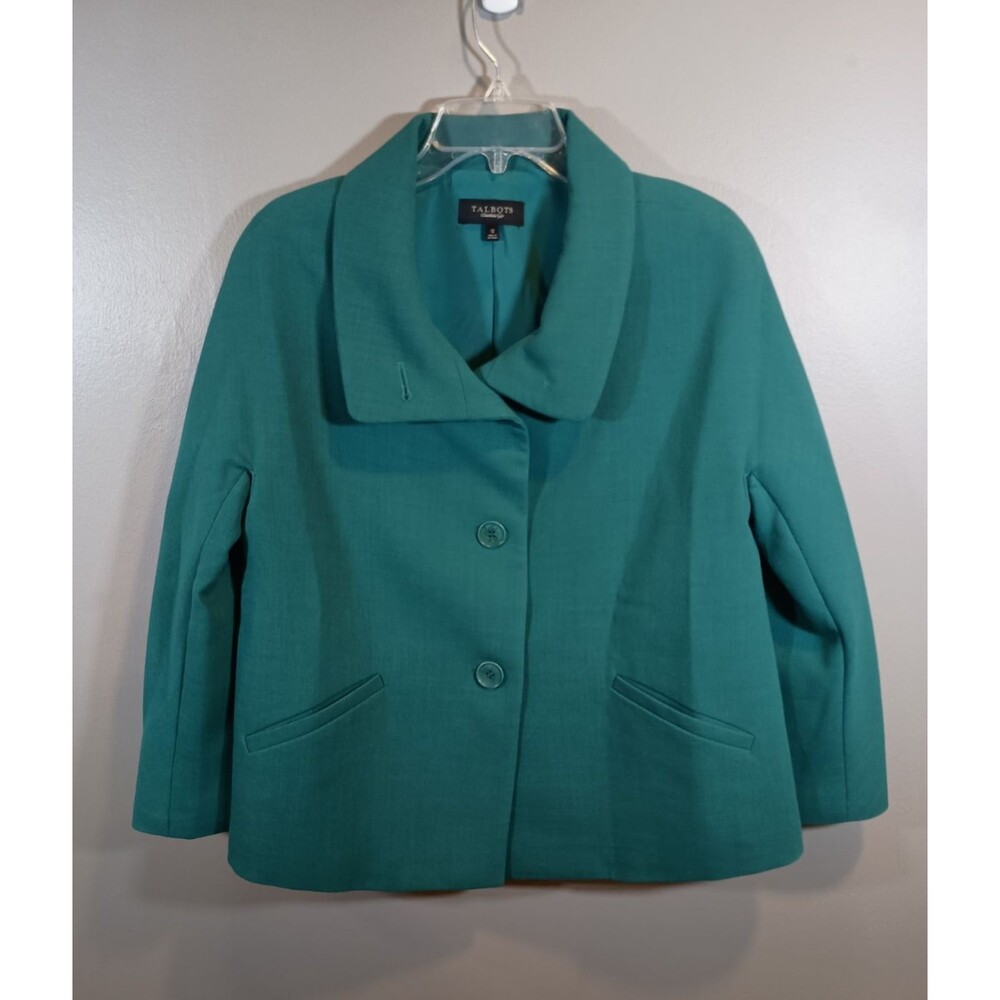 NWOT Talbots Womens Teal Jackie Fit Wool Blend Lined Blazer Coat Size 12